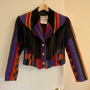 Vintage Pioneer Wear Vibrant Multicolor Leather Fringe Blazer